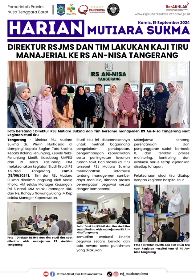 DIREKTUR RSJMS DAN TIM LAKUKAN KAJI TIRU MANAJERIAL KE RS AN-NISA TANGERANG